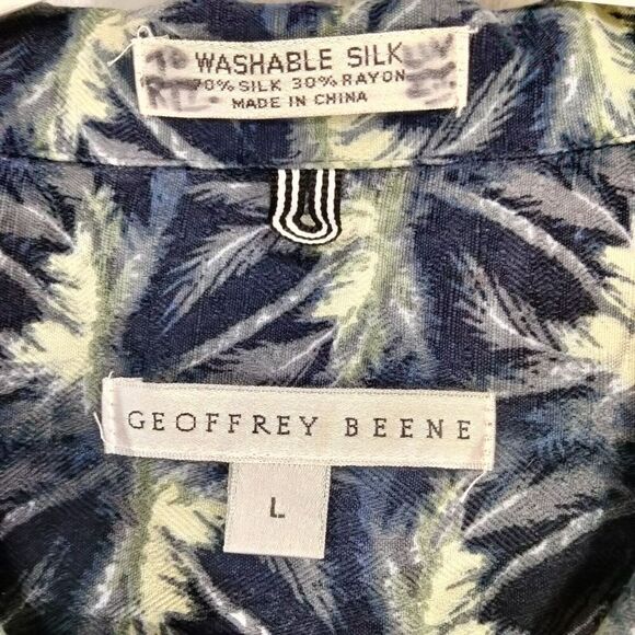 Geoffrey Beene Shirt Mens Size L Silk Blend Button Down Black Tropical Hawaiian - Picture 6 of 10